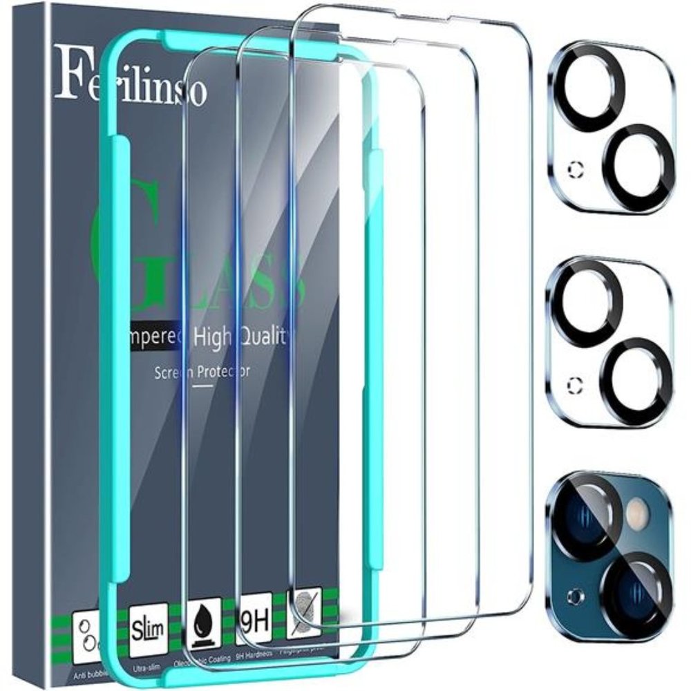 [6-in-1] for Apple iPhone 14 & 13 Screen Protector Accessories 3 Pack 9H Glass